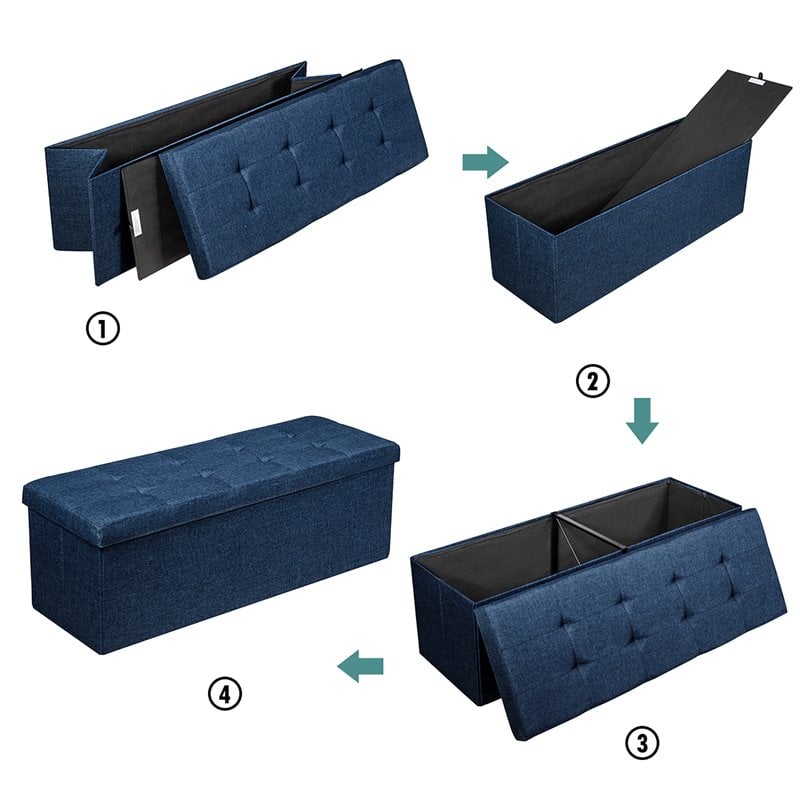 Costway Fabric and MDF Folding Storage Bench with Metal Divider in Navy