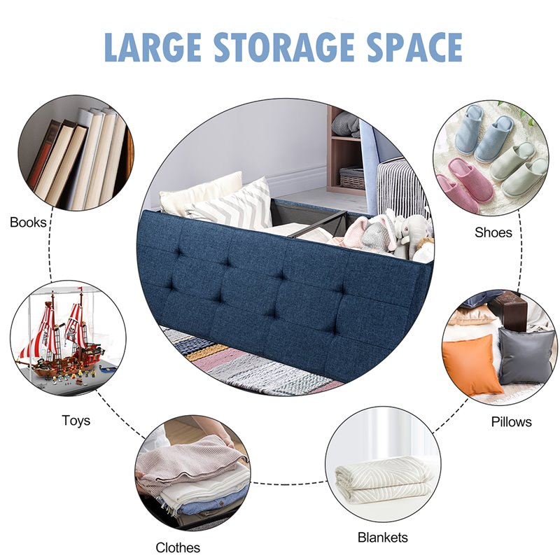 Costway Fabric and MDF Folding Storage Bench with Metal Divider in Navy