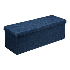 Costway Fabric and MDF Folding Storage Bench with Metal Divider in Navy