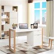 Costway Contemporary Engineered Wood Computer Desk with Drawers in Natural