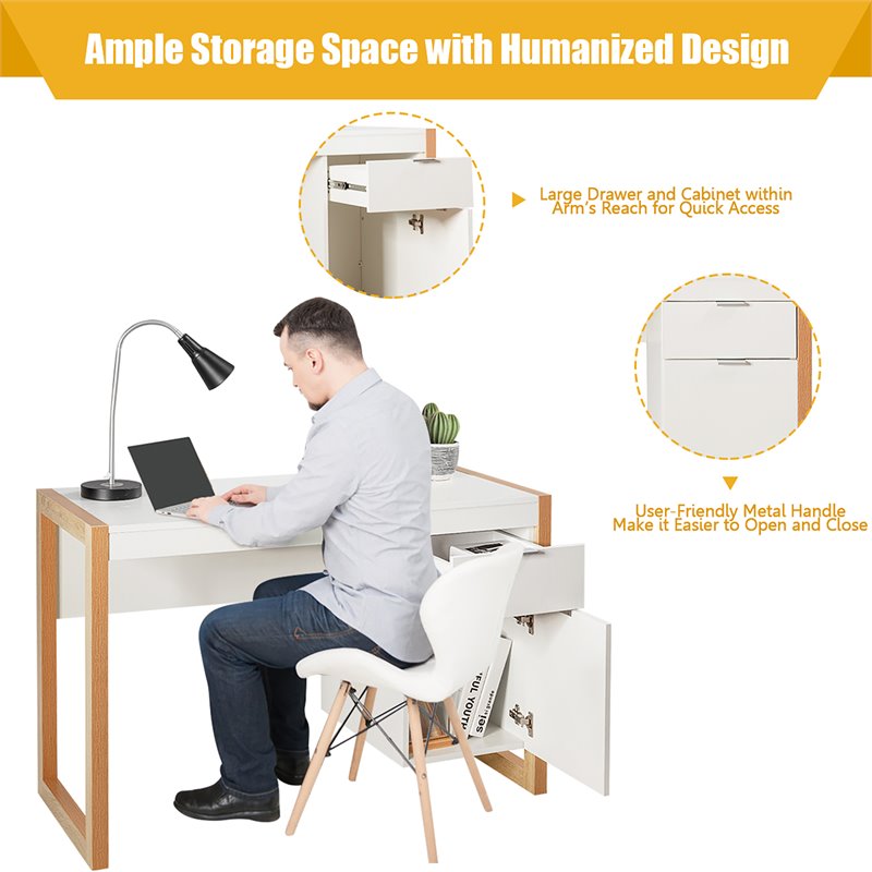 Costway Contemporary Engineered Wood Computer Desk with Drawers in Natural