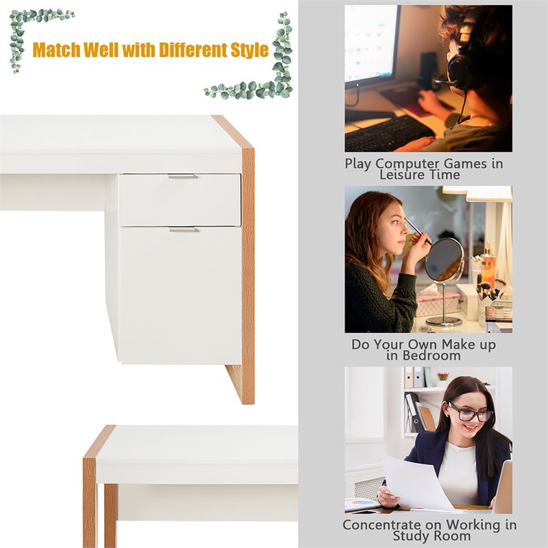 Costway Contemporary Engineered Wood Computer Desk with Drawers in Natural