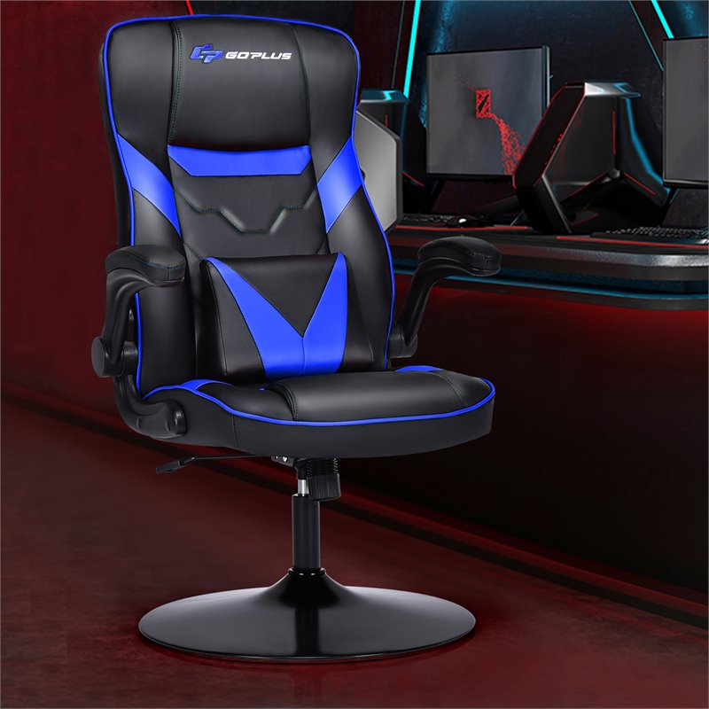 Costway PVC and Sponge Adjustable Height Swivel Rocking Gaming Chair in Blue