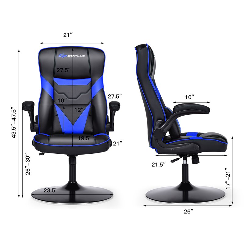 Costway PVC and Sponge Adjustable Height Swivel Rocking Gaming Chair in Blue