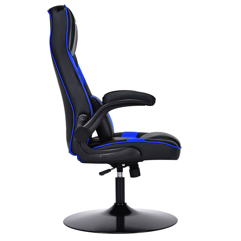 Costway PVC and Sponge Adjustable Height Swivel Rocking Gaming Chair in Blue