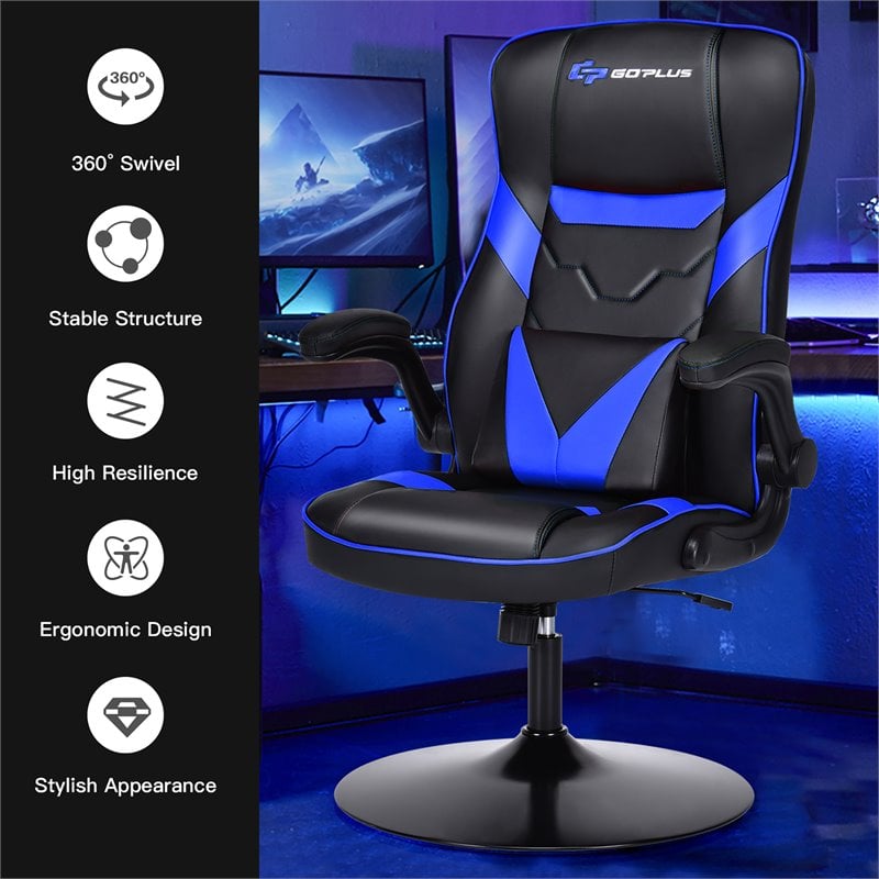 Costway PVC and Sponge Adjustable Height Swivel Rocking Gaming Chair in Blue