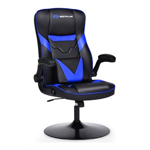 Costway PVC and Sponge Adjustable Height Swivel Rocking Gaming Chair in Blue
