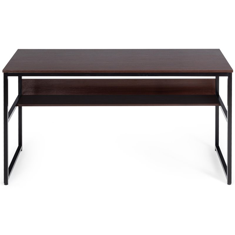 Costway 55'' Engineered Wood Computer Desk with Storage Shelf in Coffee