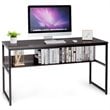 Costway 55'' Engineered Wood Computer Desk with Storage Shelf in Coffee