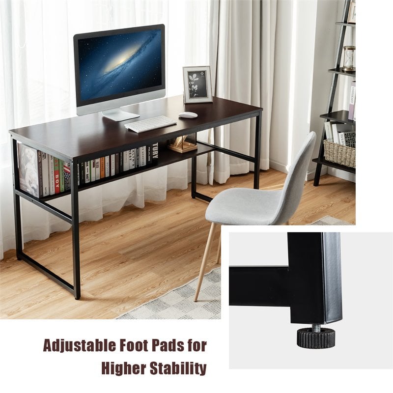 Costway 55'' Engineered Wood Computer Desk with Storage Shelf in Coffee