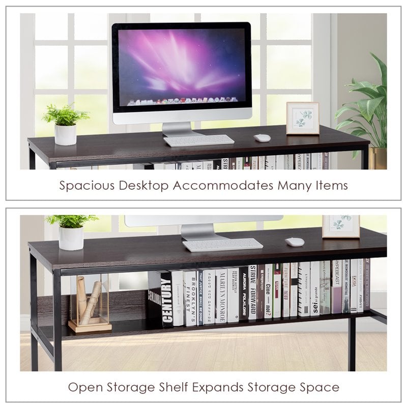 Costway 55'' Engineered Wood Computer Desk with Storage Shelf in Coffee