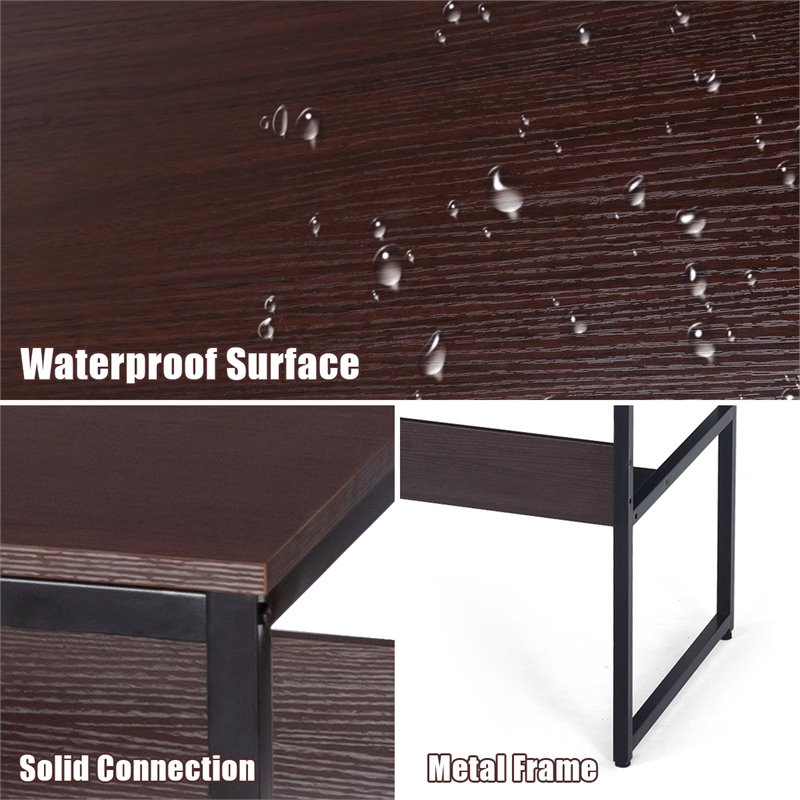 Costway 55'' Engineered Wood Computer Desk with Storage Shelf in Coffee