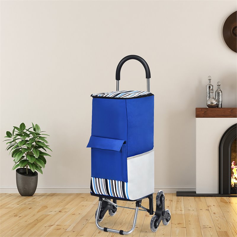 Costway Stainless Steel Folding Shopping Cart with Fabric Bag & Cord in Blue