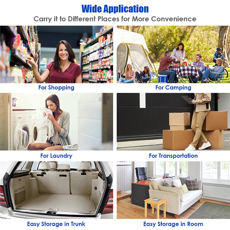 Costway Stainless Steel Folding Shopping Cart with Fabric Bag & Cord in Blue