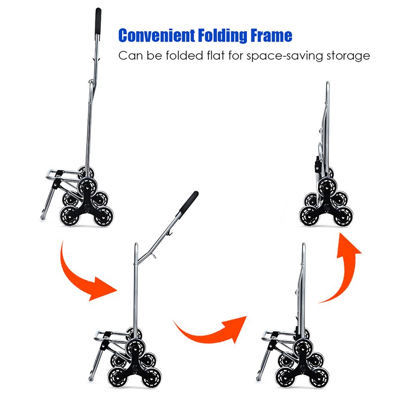 Costway Stainless Steel Folding Shopping Cart with Fabric Bag & Cord in Blue