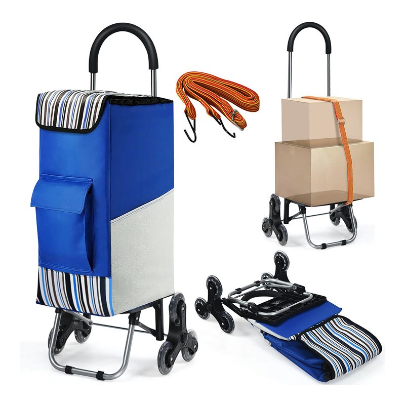 Costway Stainless Steel Folding Shopping Cart with Fabric Bag & Cord in