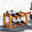 Costway 2-Tier Rubber Wood Wine Rack 6 Bottles Wine Display Holder in Natural