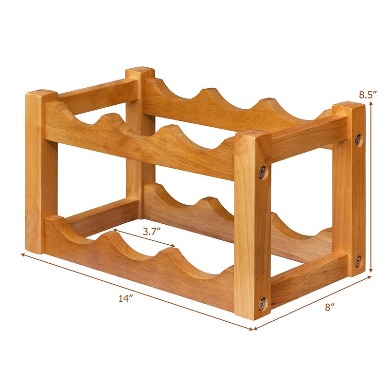 Costway 2-Tier Rubber Wood Wine Rack 6 Bottles Wine Display Holder in Natural