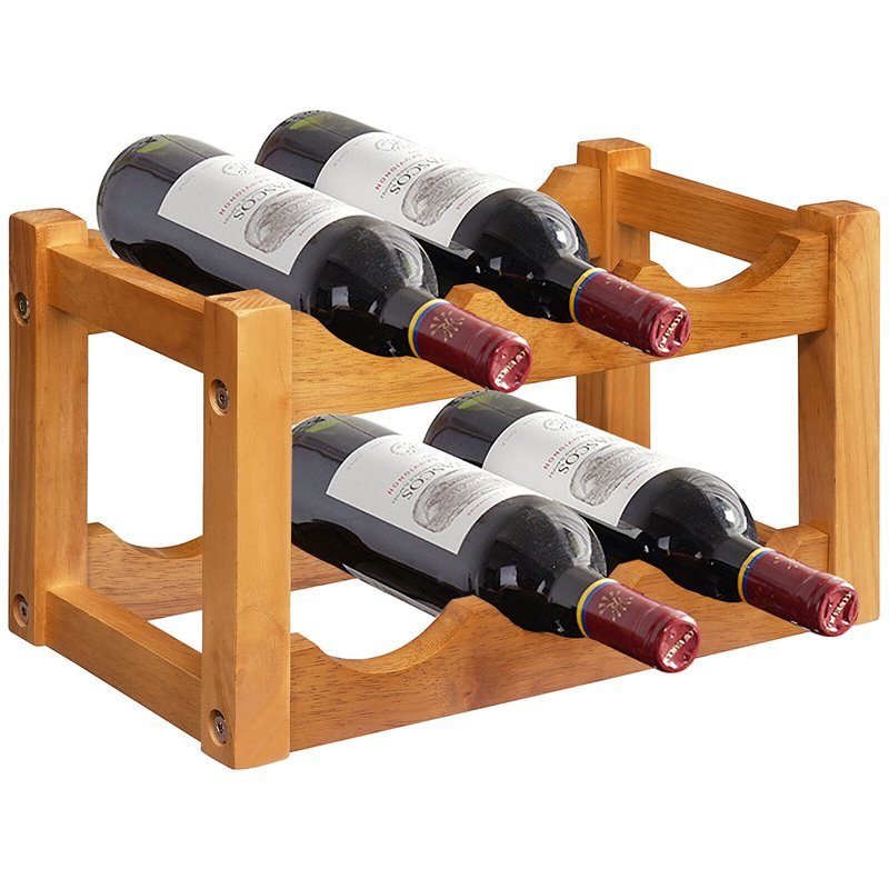 Costway 2-Tier Rubber Wood Wine Rack 6 Bottles Wine Display Holder in Natural