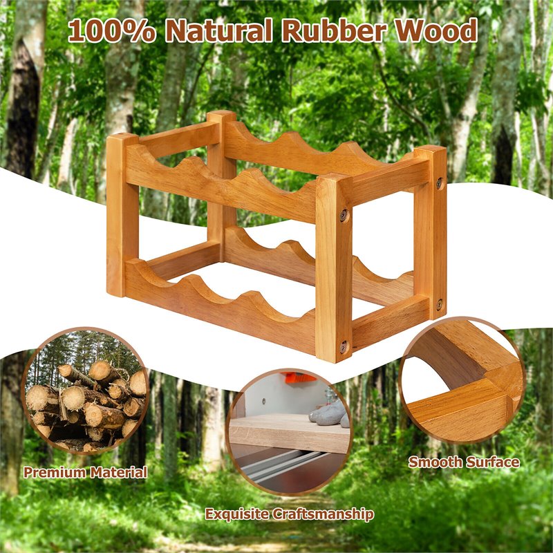 Costway 2-Tier Rubber Wood Wine Rack 6 Bottles Wine Display Holder in Natural