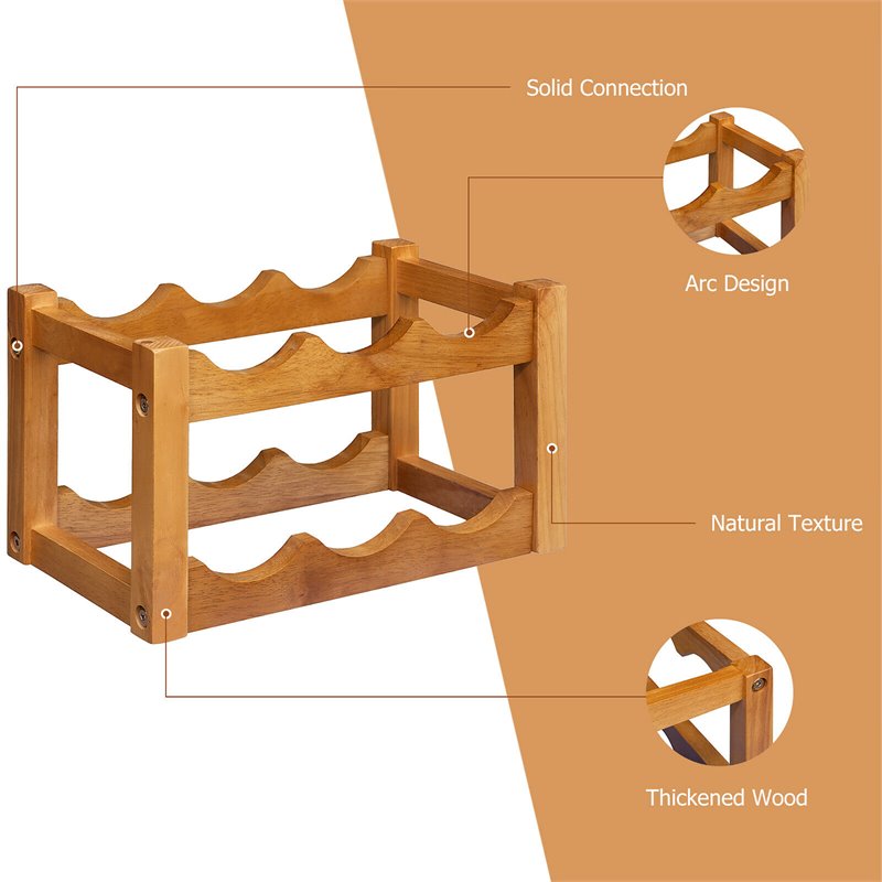 Costway 2-Tier Rubber Wood Wine Rack 6 Bottles Wine Display Holder in Natural