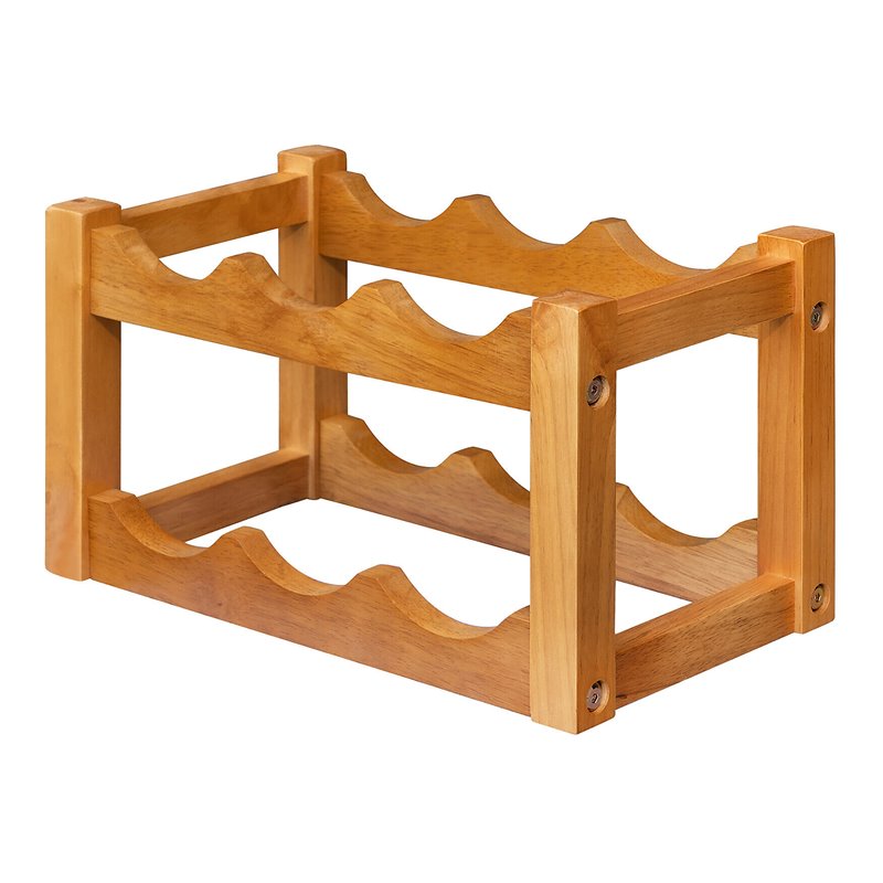 Costway 2-Tier Rubber Wood Wine Rack 6 Bottles Wine Display Holder in Natural