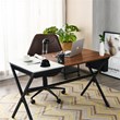 Costway Contemporary Wood Computer Desk with Drawer & Storage Bag in Walnut