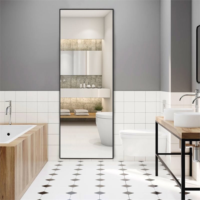 Costway 59'' Full Body Aluminum Frame Leaning Hanging Dressing Mirror in Black