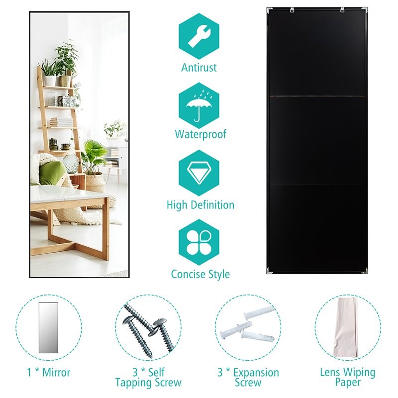 Costway 59'' Full Body Aluminum Frame Leaning Hanging Dressing Mirror in Black