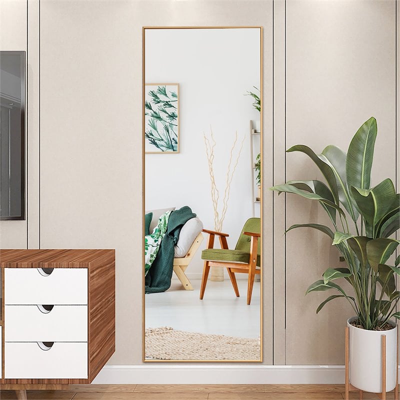 Costway 59'' Full Body Aluminum Frame Leaning Hanging Dressing Mirror in Gold