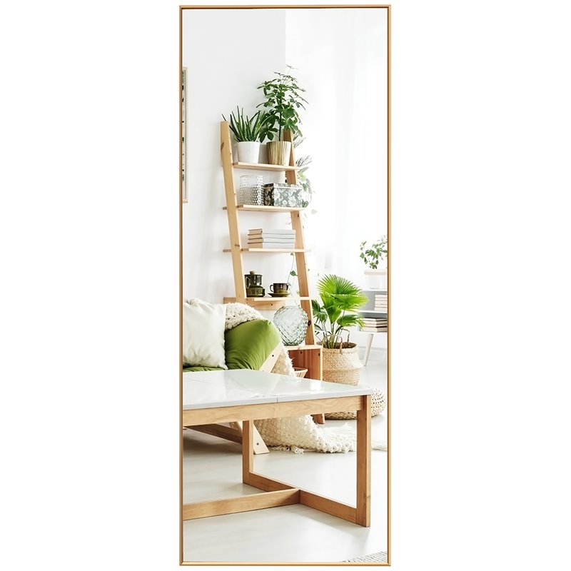 Costway 59'' Full Body Aluminum Frame Leaning Hanging Dressing Mirror in Gold