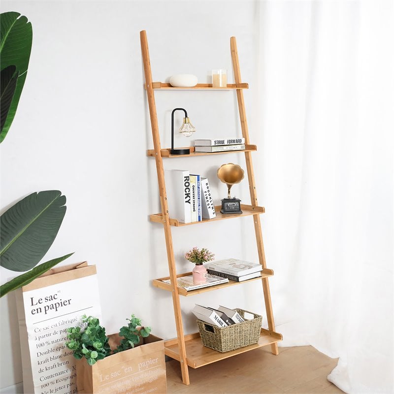 Costway 5-Tier Storage Display Plant Stand Ladder Bookshelf in Natural