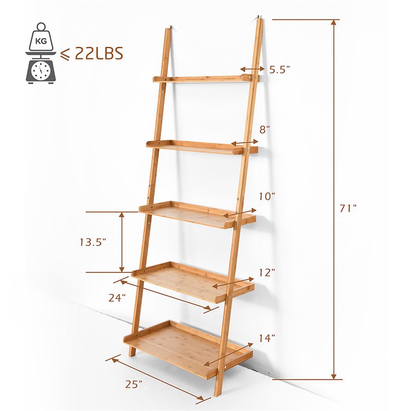 Costway 5-Tier Storage Display Plant Stand Ladder Bookshelf in Natural