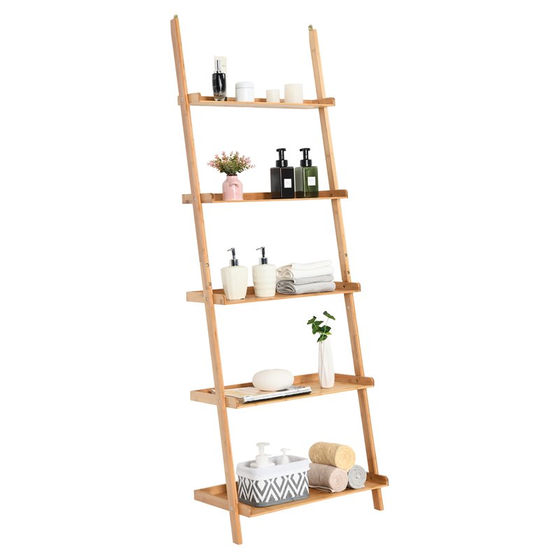 Costway 5-Tier Storage Display Plant Stand Ladder Bookshelf in Natural
