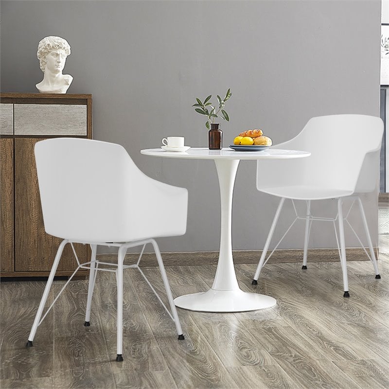 Costway Plastic and Iron Dining Chair with Curved Backrest in White (Set of 2)