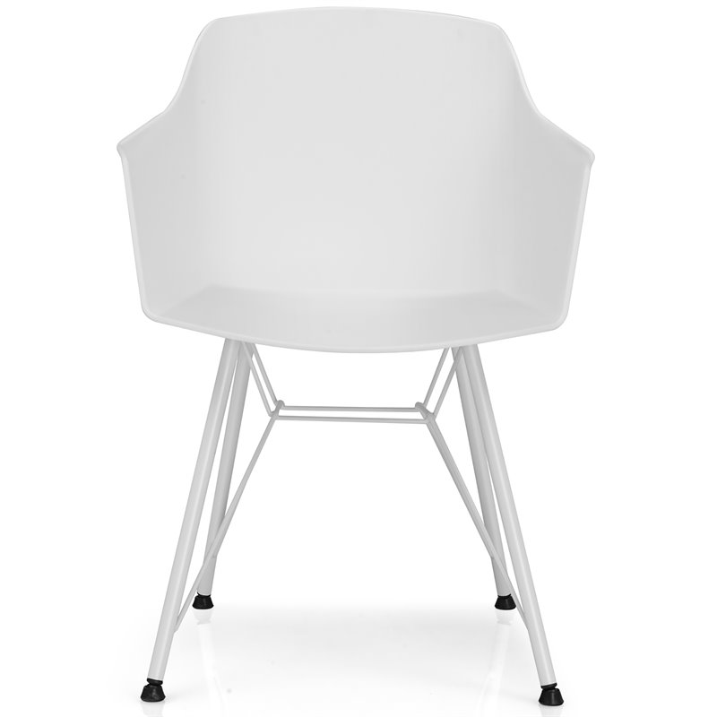 Costway Plastic and Iron Dining Chair with Curved Backrest in White (Set of 2)