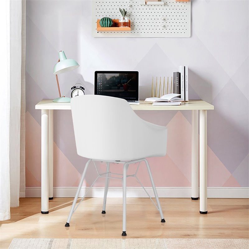 Costway Plastic and Iron Dining Chair with Curved Backrest in White (Set of 2)