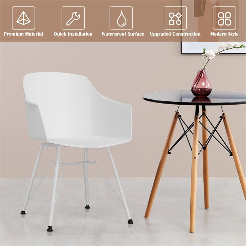Costway Plastic and Iron Dining Chair with Curved Backrest in White (Set of 2)