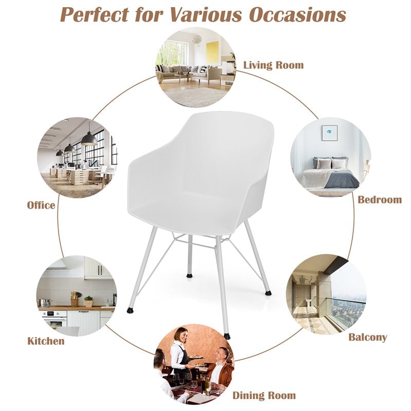 Costway Plastic and Iron Dining Chair with Curved Backrest in White (Set of 2)