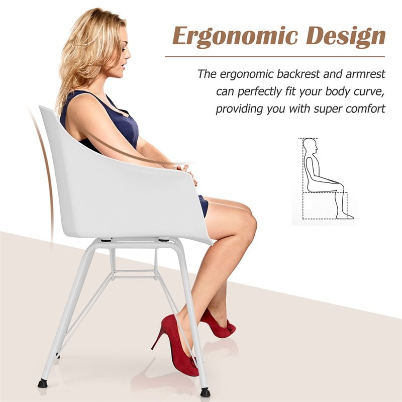 Costway Plastic and Iron Dining Chair with Curved Backrest in White (Set of 2)