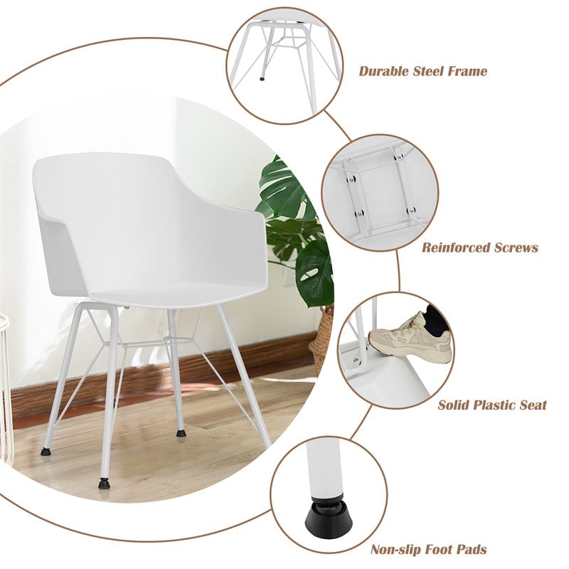 Costway Plastic and Iron Dining Chair with Curved Backrest in White (Set of 2)