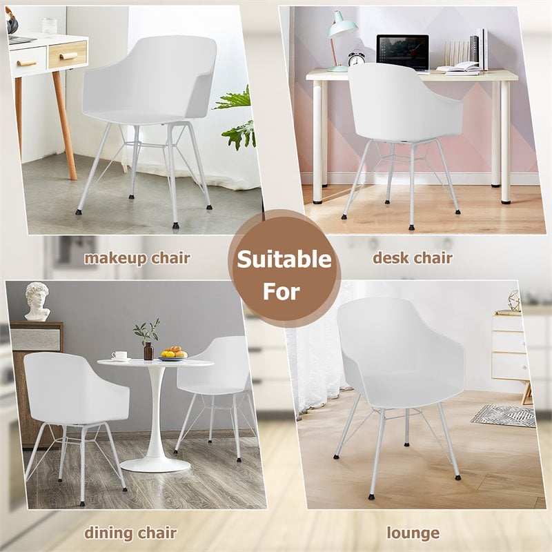 Costway Plastic and Iron Dining Chair with Curved Backrest in White (Set of 2)