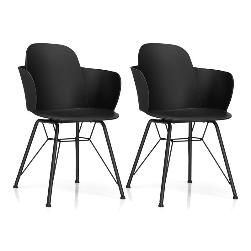 Costway Plastic and Iron Dining Chair with Petal-Shape Seat in Black (Set of 2)