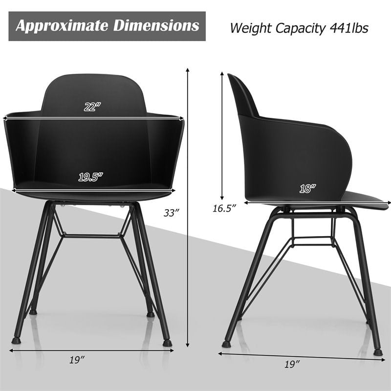 Costway Plastic and Iron Dining Chair with Petal-Shape Seat in Black (Set of 2)