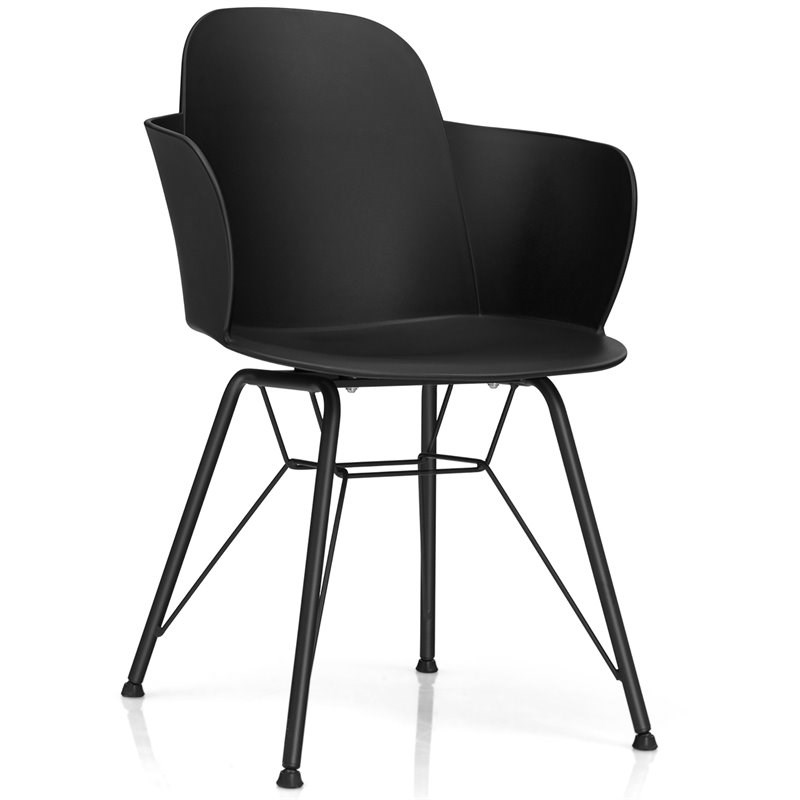 Costway Plastic and Iron Dining Chair with Petal-Shape Seat in Black (Set of 2)
