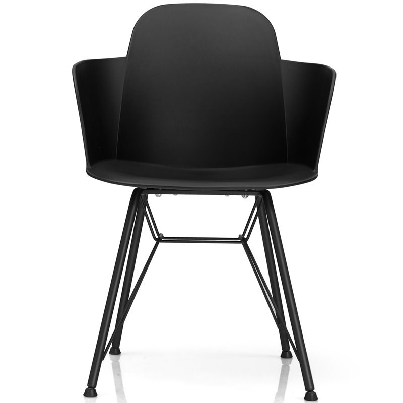 Costway Plastic and Iron Dining Chair with Petal-Shape Seat in Black (Set of 2)