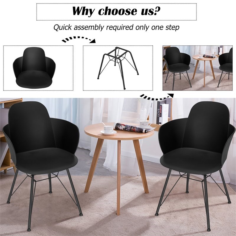 Costway Plastic and Iron Dining Chair with Petal-Shape Seat in Black (Set of 2)