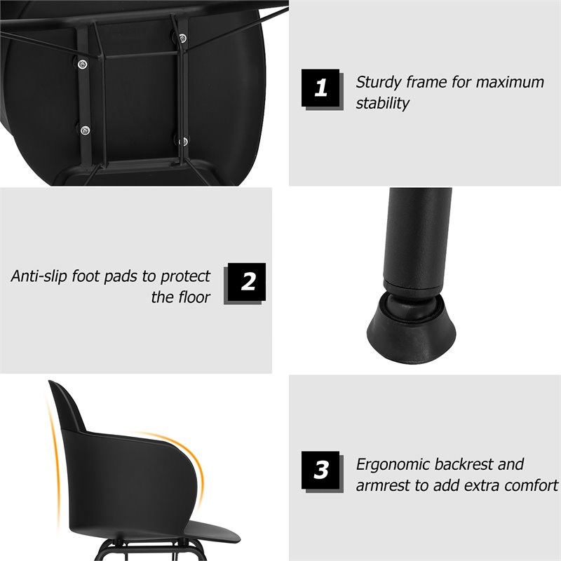 Costway Plastic and Iron Dining Chair with Petal-Shape Seat in Black (Set of 2)