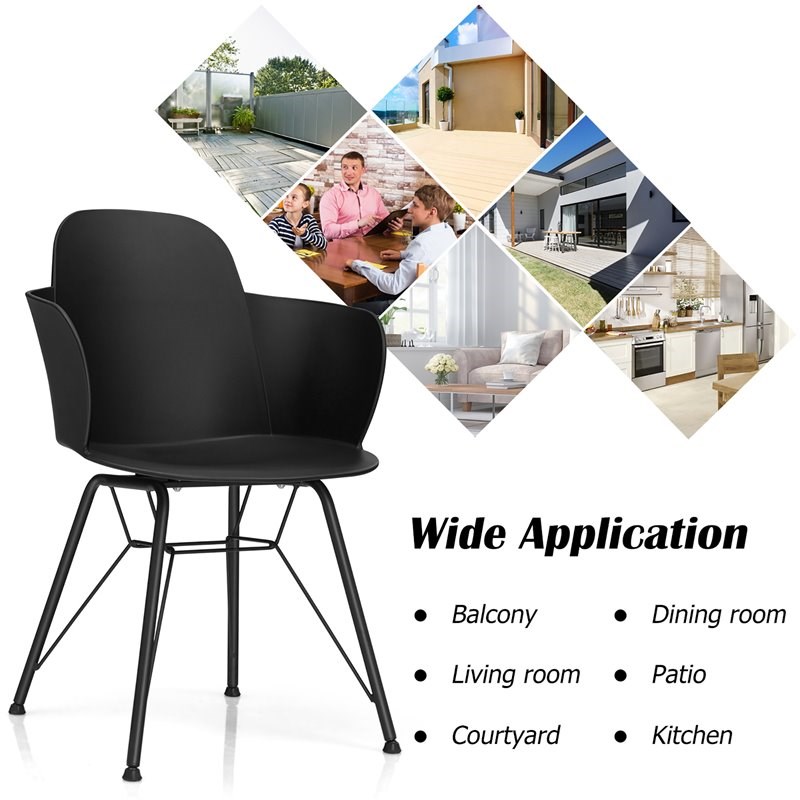 Costway Plastic and Iron Dining Chair with Petal-Shape Seat in Black (Set of 2)