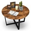 Costway Round Industrial Cocktail Side Coffee Table with Metal Frame in Brown